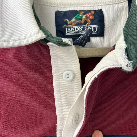 VTG Lands' End Shirt Men's L 42-44 Red Navy Striped Rugby Direct Merchants - Picture 8 of 16